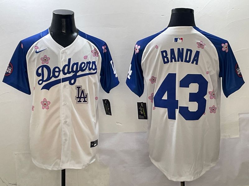 Men Los Angeles Dodgers #43 Banda White Blue Sakura Edition 2025 Nike MLB Jersey style 9->->